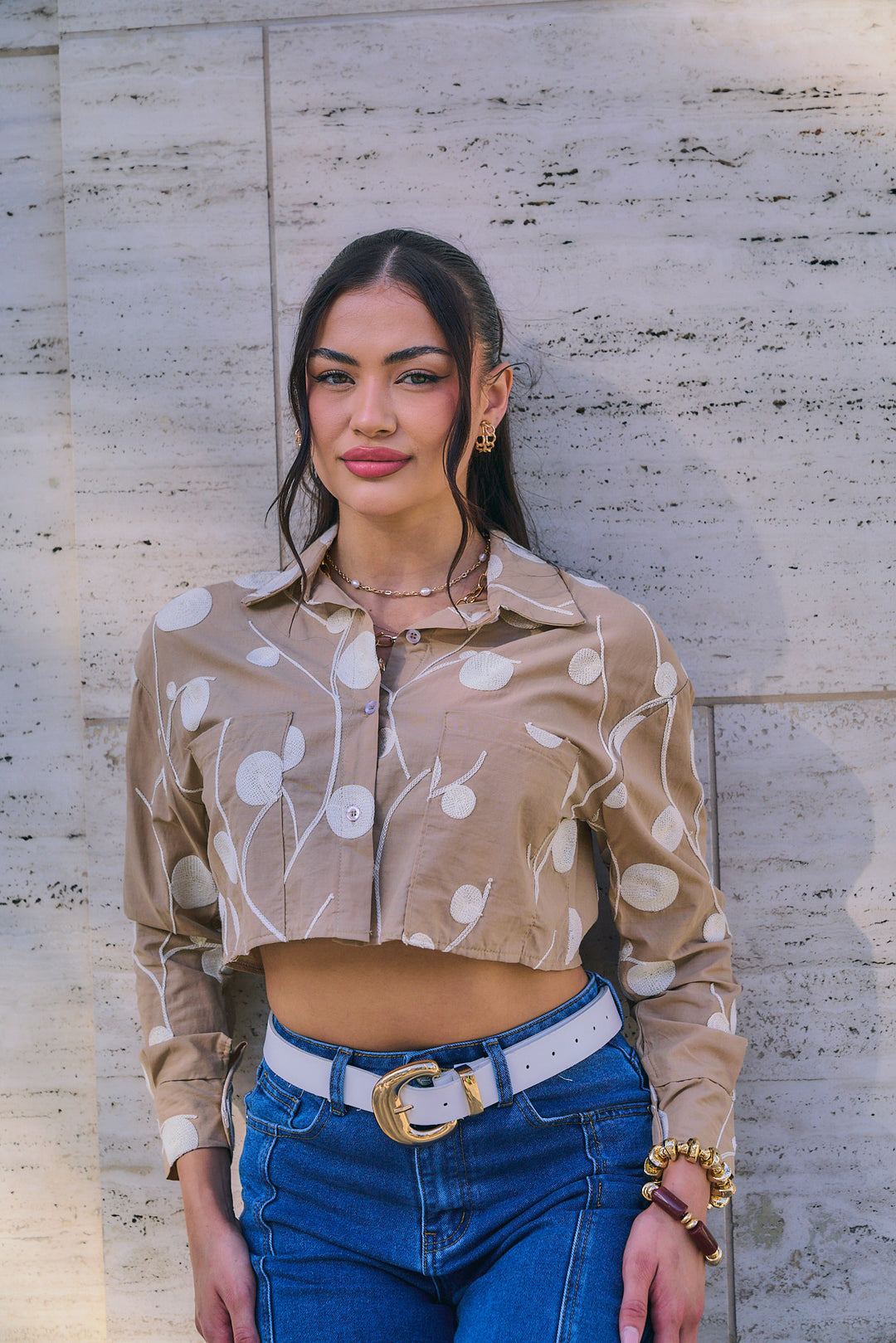 Embroidered Cropped Shirt