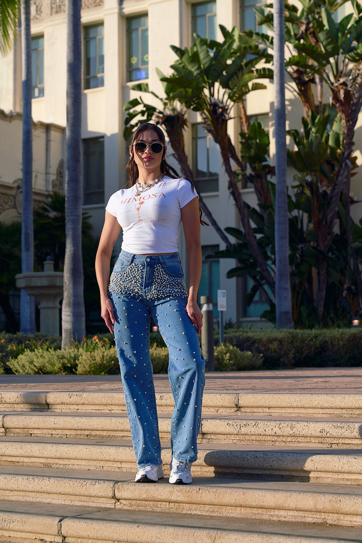Rainy Pearls Denim Pants