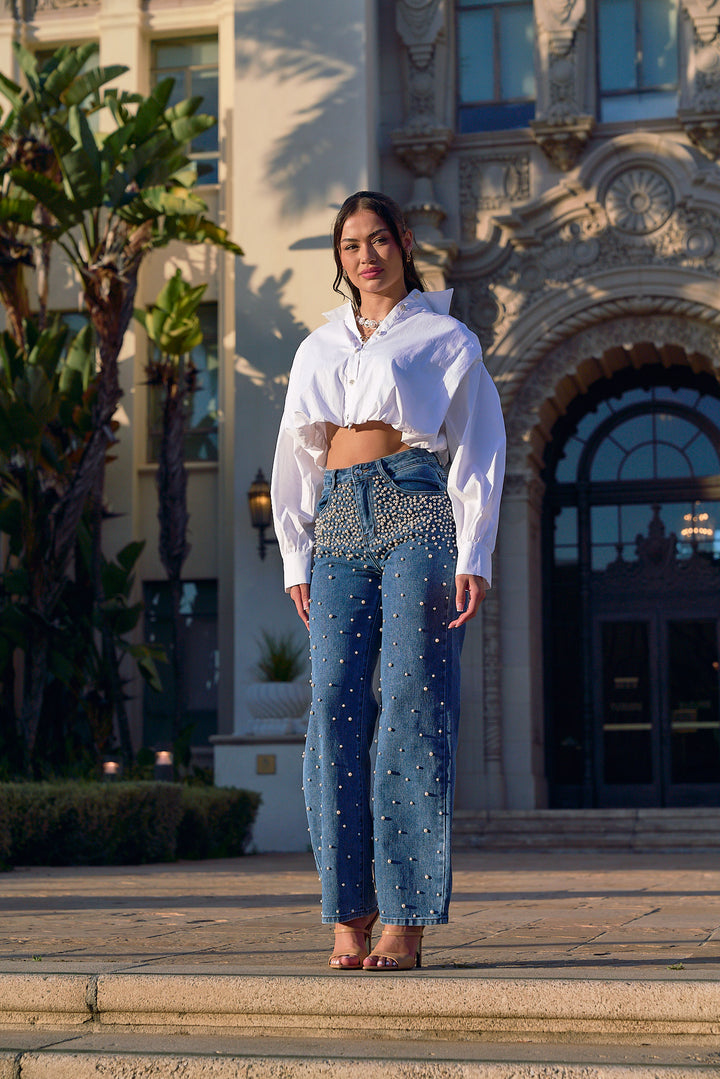 Rainy Pearls Denim Pants