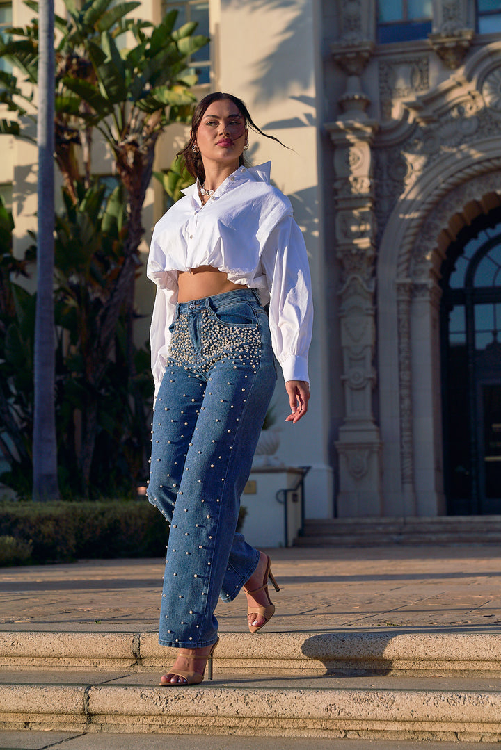 Rainy Pearls Denim Pants