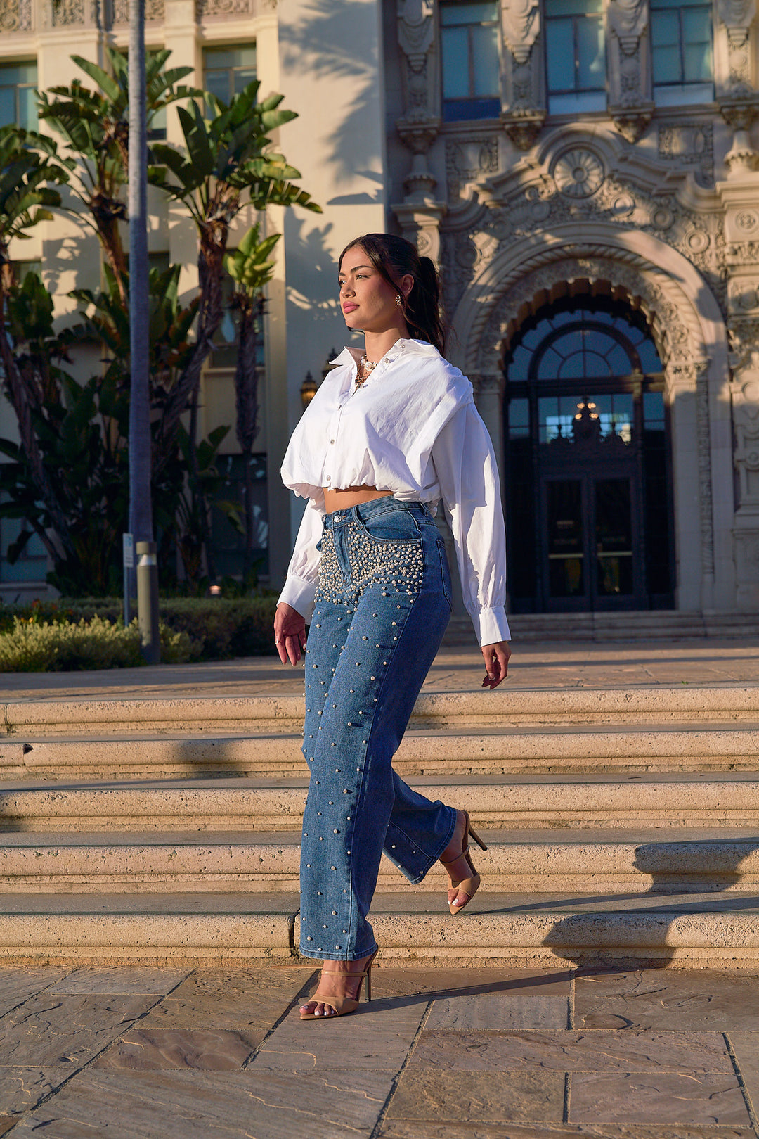 Rainy Pearls Denim Pants