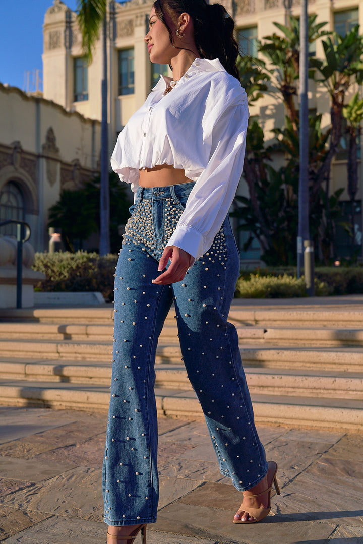 Rainy Pearls Denim Pants
