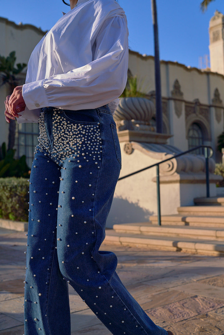Rainy Pearls Denim Pants