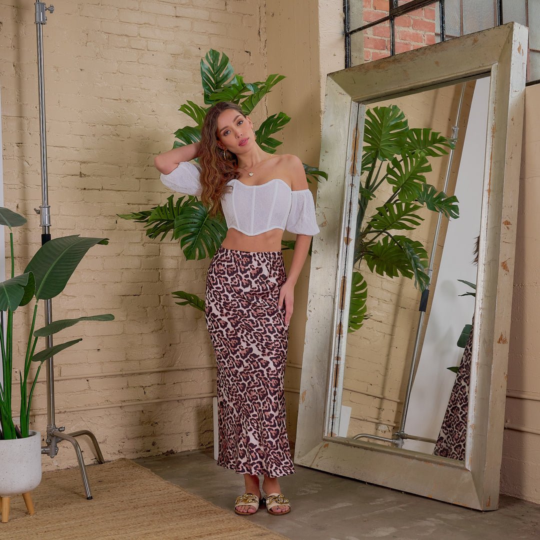 Satin Leopard Print Maxi Skirt