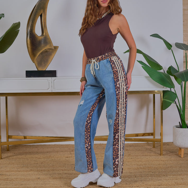 Camel Animal Print Denim Pants