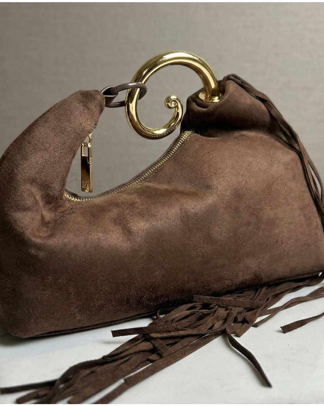 Decorative Handle Suede-Effect Handbag
