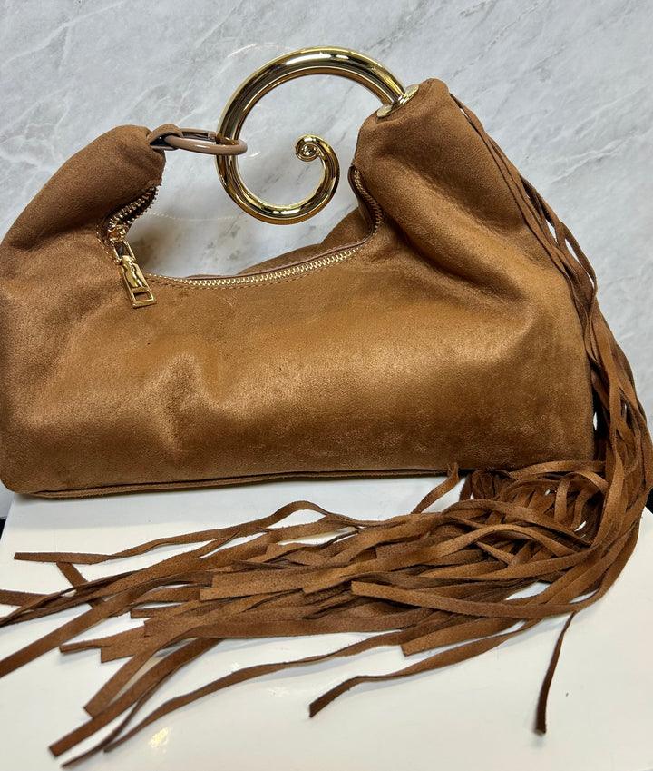 Decorative Handle Suede-Effect Handbag