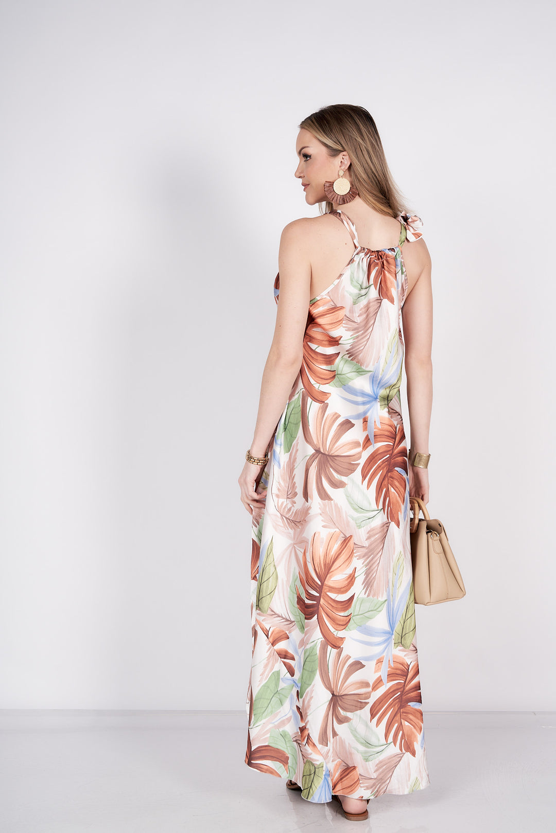 Tropical Printed Halter Neck Maxi Dress