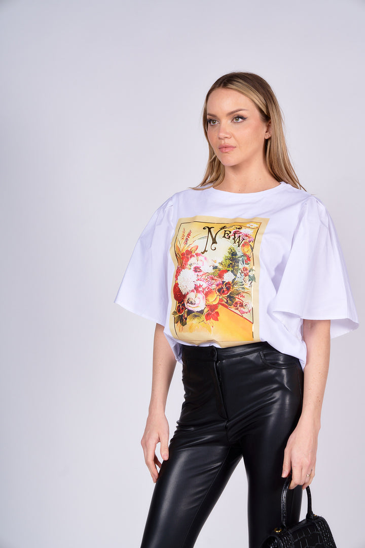 Floral Printed Puff Sleeve T-Shirt