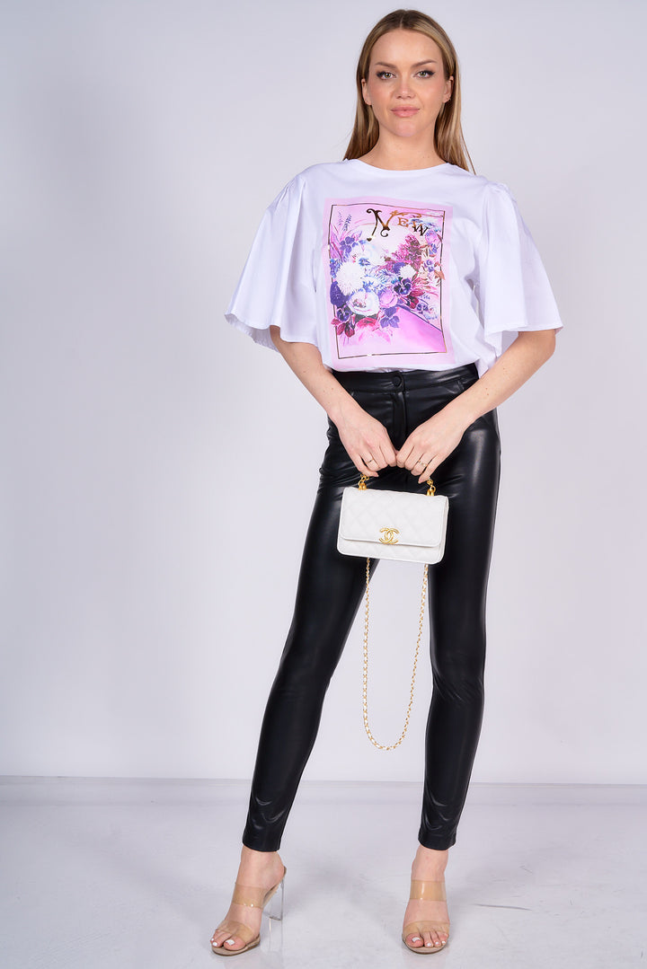 Floral Printed Puff Sleeve T-Shirt