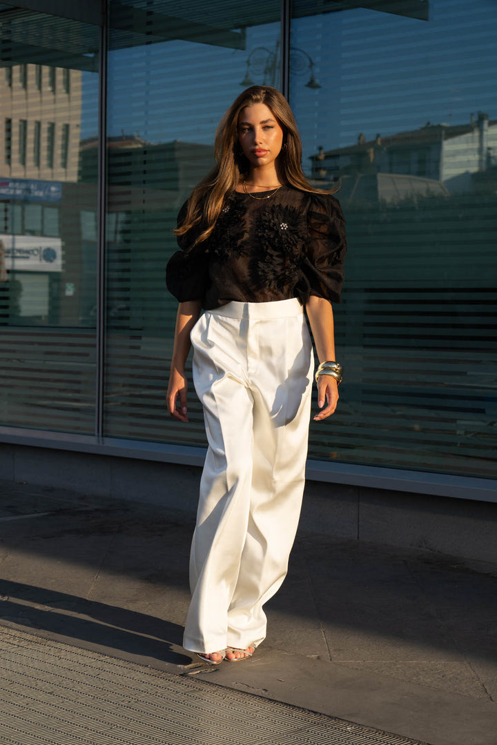 Organza Puff Sleeve Top