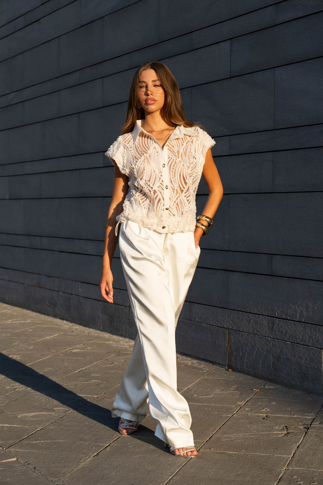 Lara Textured Mesh Blouse