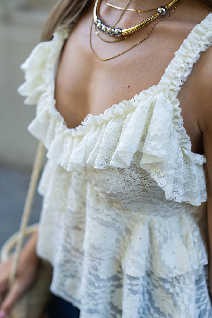 Ruffle Sleeveless Lace Top