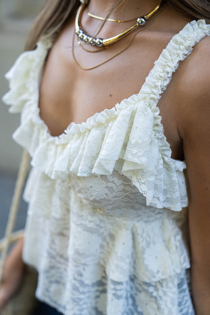 Ruffle Sleeveless Lace Top