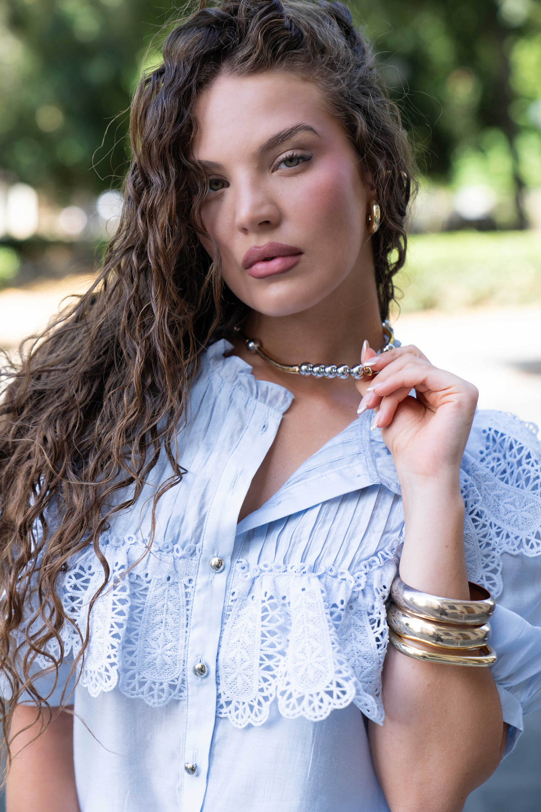 Lucia Lace Button-Up Blouse