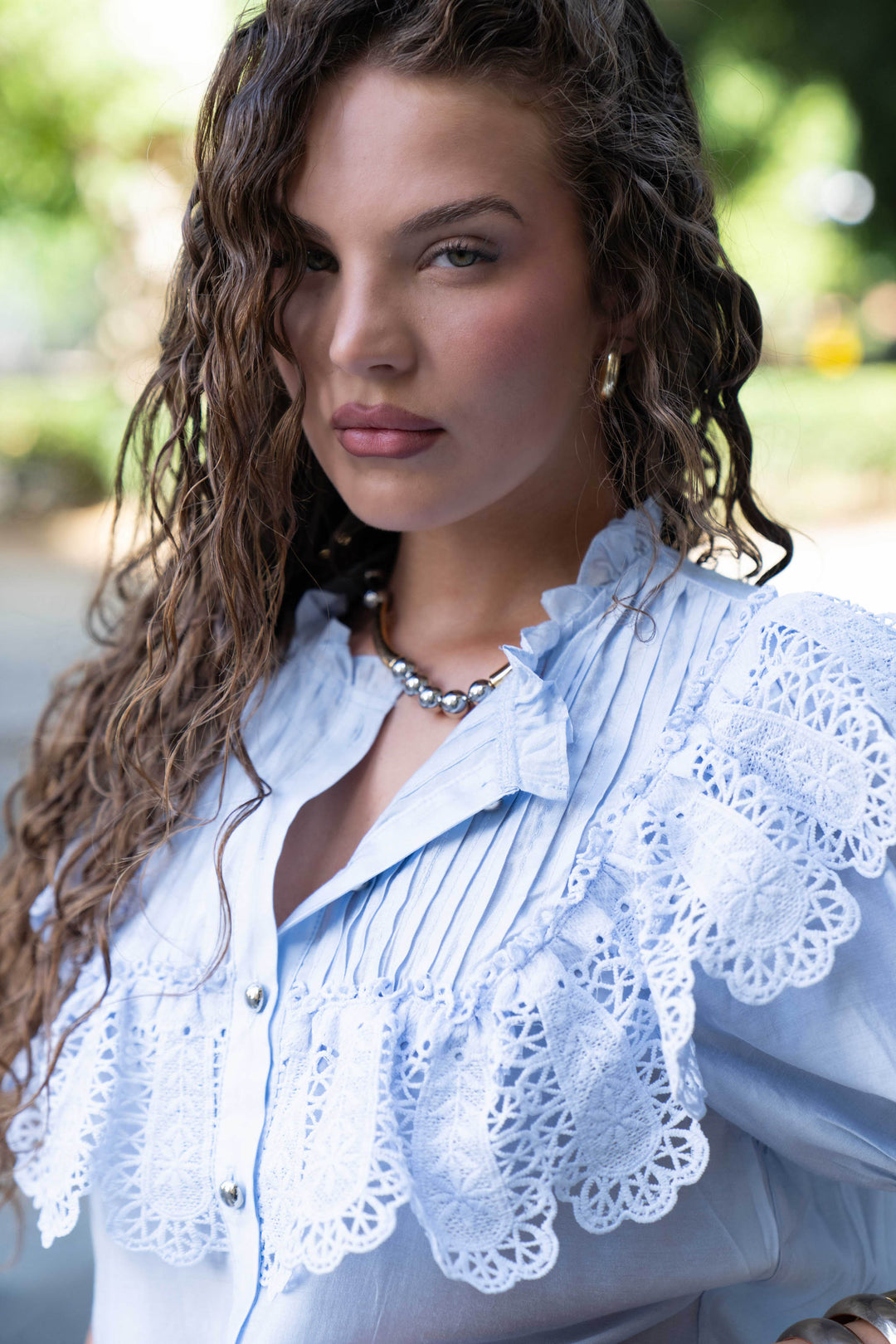 Lucia Lace Button-Up Blouse
