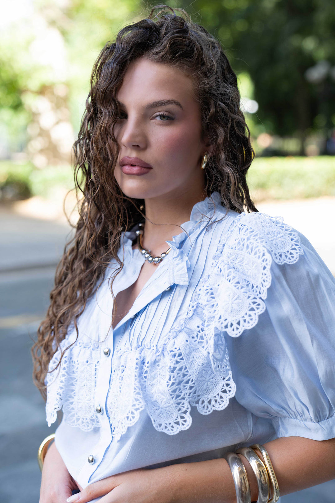 Lucia Lace Button-Up Blouse