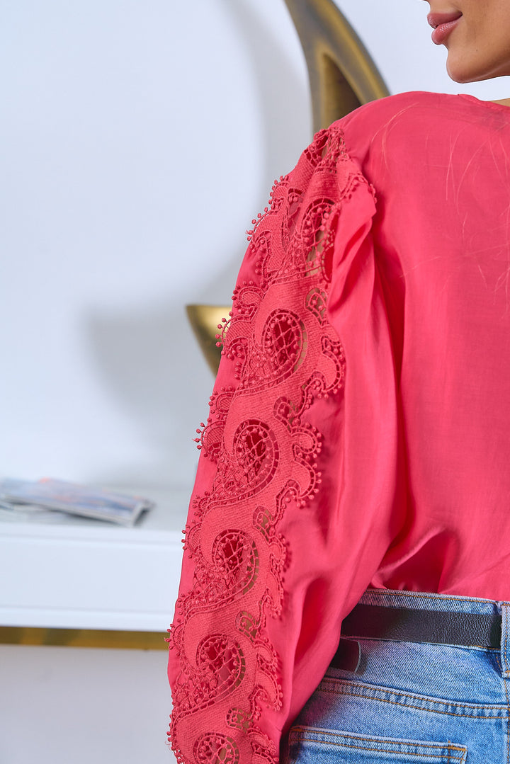 Coral Lace Top