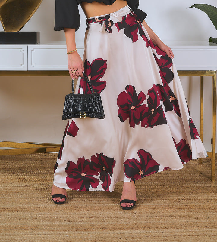 Floral Print Satin Maxi Skirt