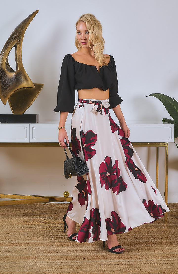 Floral Print Satin Maxi Skirt