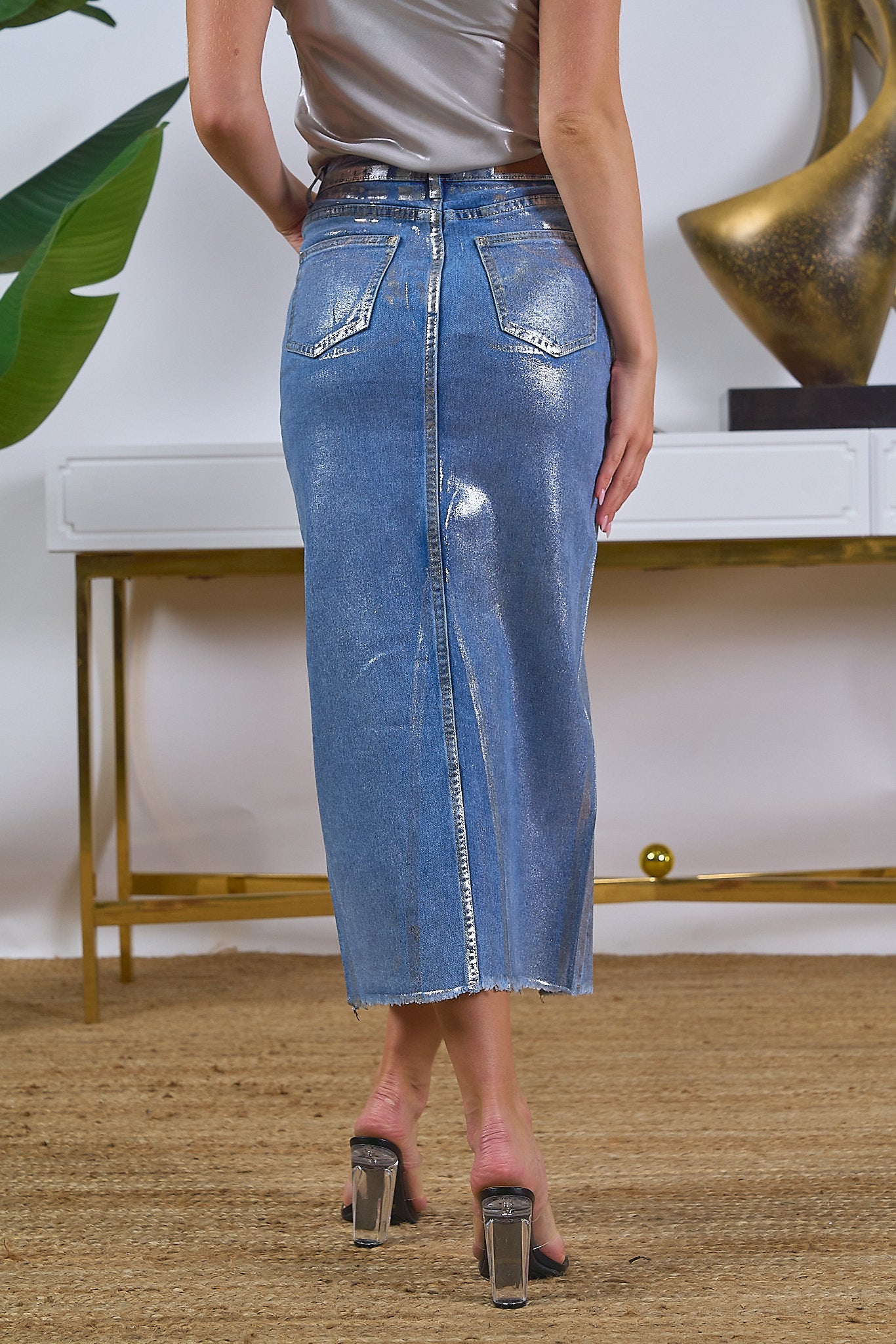 Metallic Denim Skirt – I Too Fashion