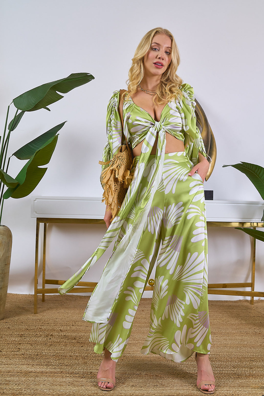 Tropical Print Top and Pants Set