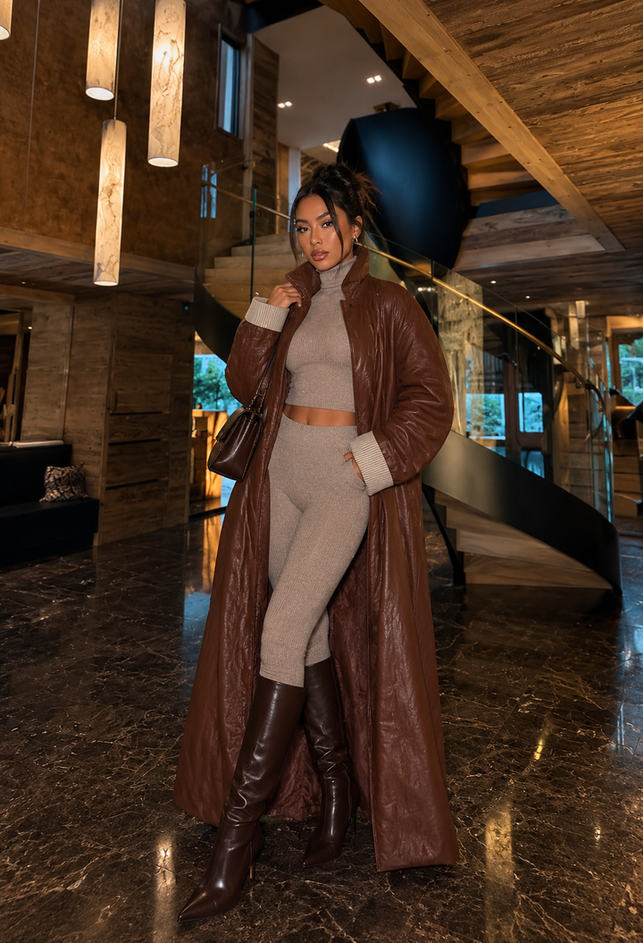 Textured Faux Leather Coat