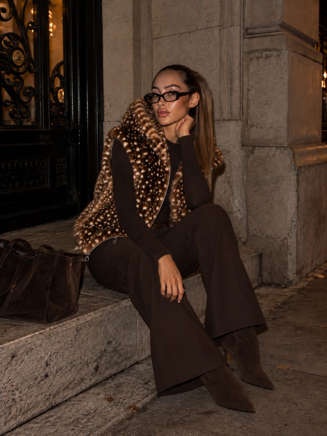 Textured Faux Fur Statement Vest