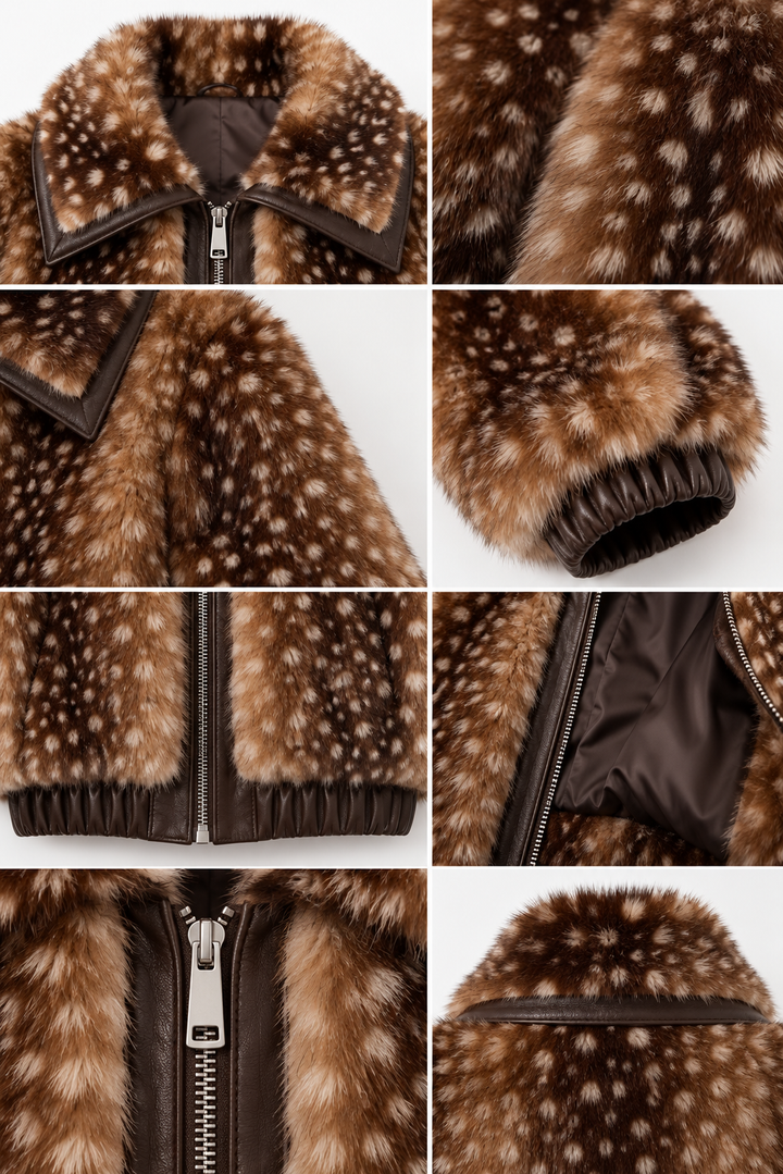 Textured Faux Fur Zip-Up Jacket