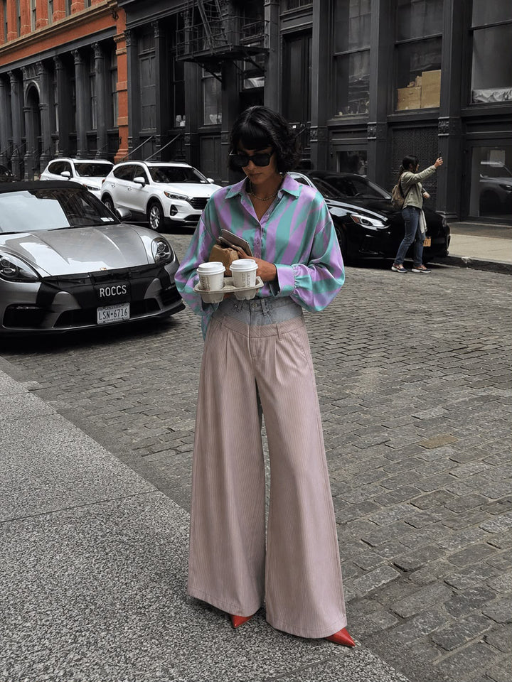 Two-Tone Double-Waistband Pants