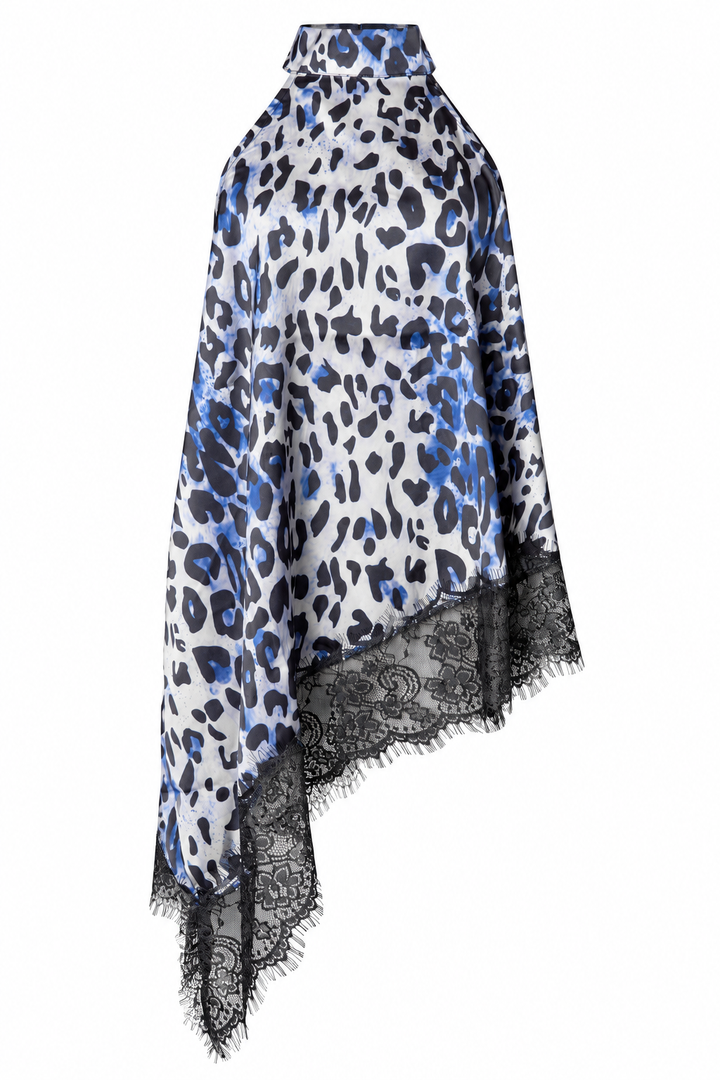 Animal Print Lace Trim Halter Top