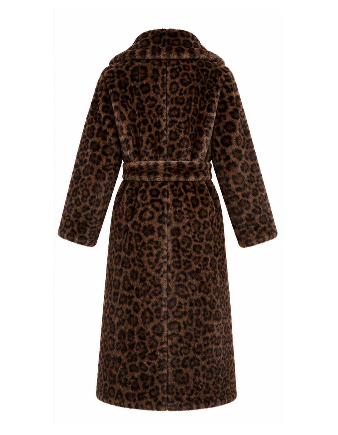Leopard Print Faux Fur Belted Coat