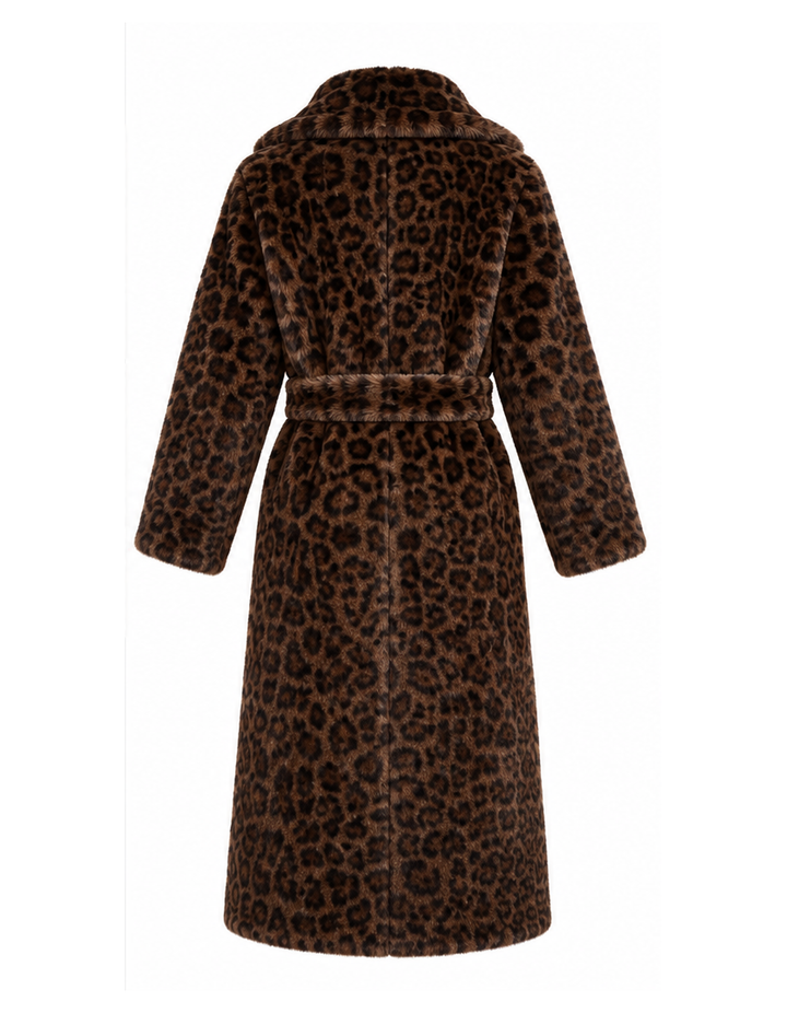 Leopard Print Faux Fur Belted Coat