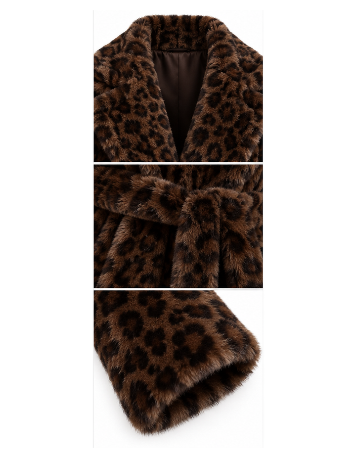 Leopard Print Faux Fur Belted Coat