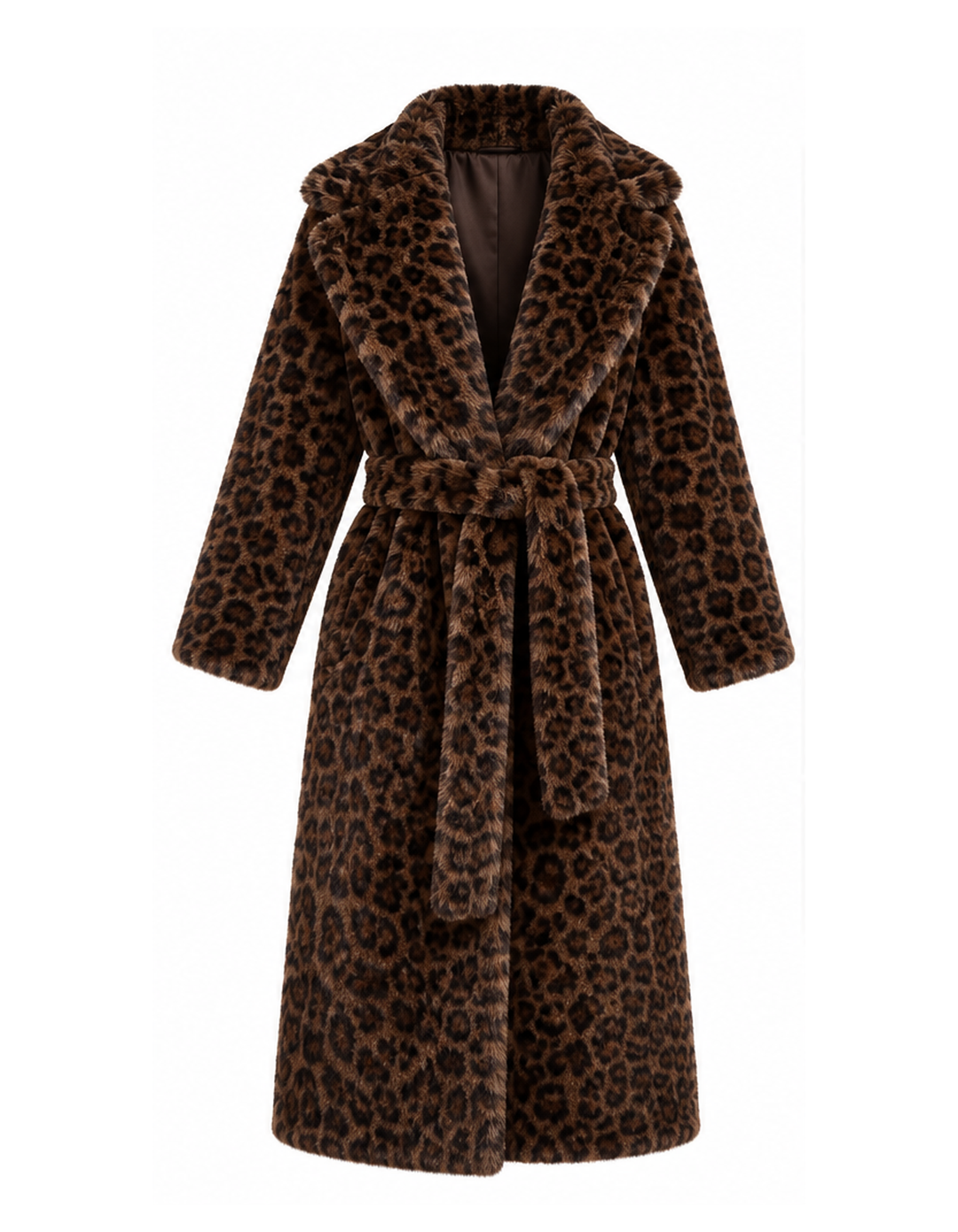 Leopard Print Faux Fur Belted Coat