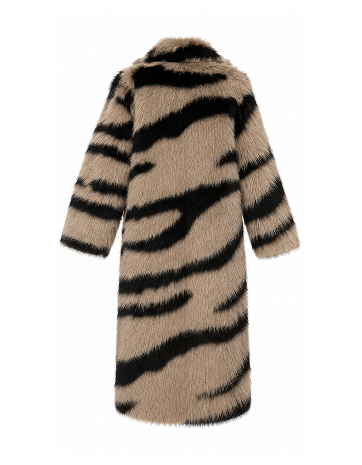 Tiger Stripe Faux Fur Long Coat