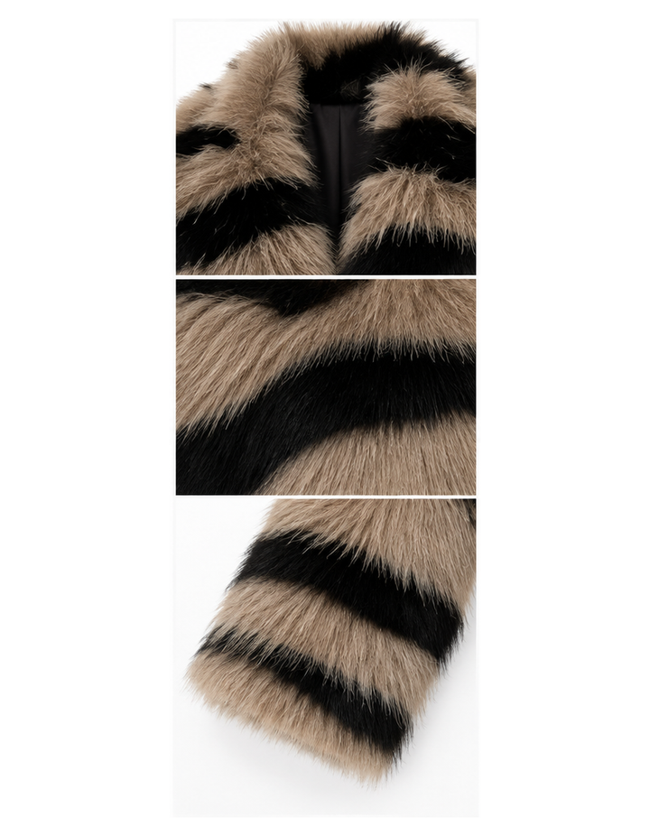 Tiger Stripe Faux Fur Long Coat
