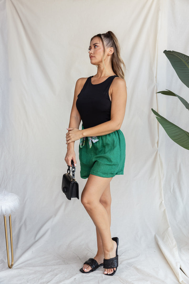 Linen Shorts with Abstract Print Belt