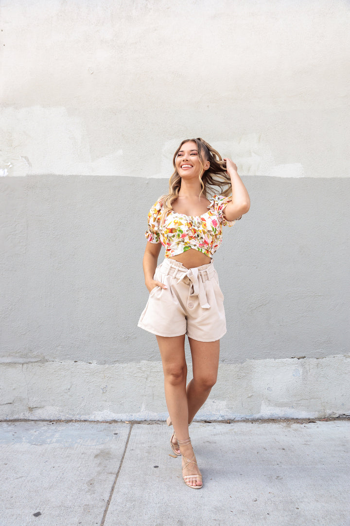High Waisted PaperBag Flare Shorts