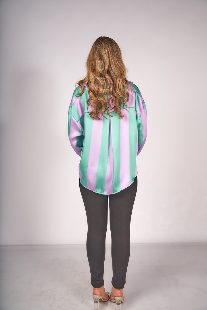 Knotted Satin Stripes Top