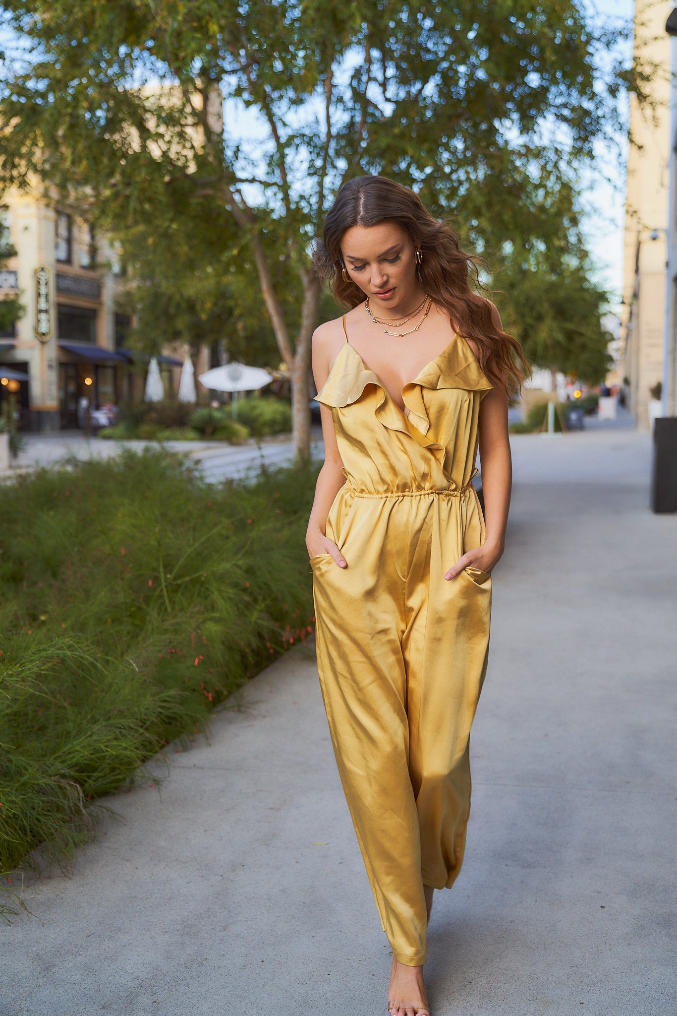 Satin wide leg jumpsuit online