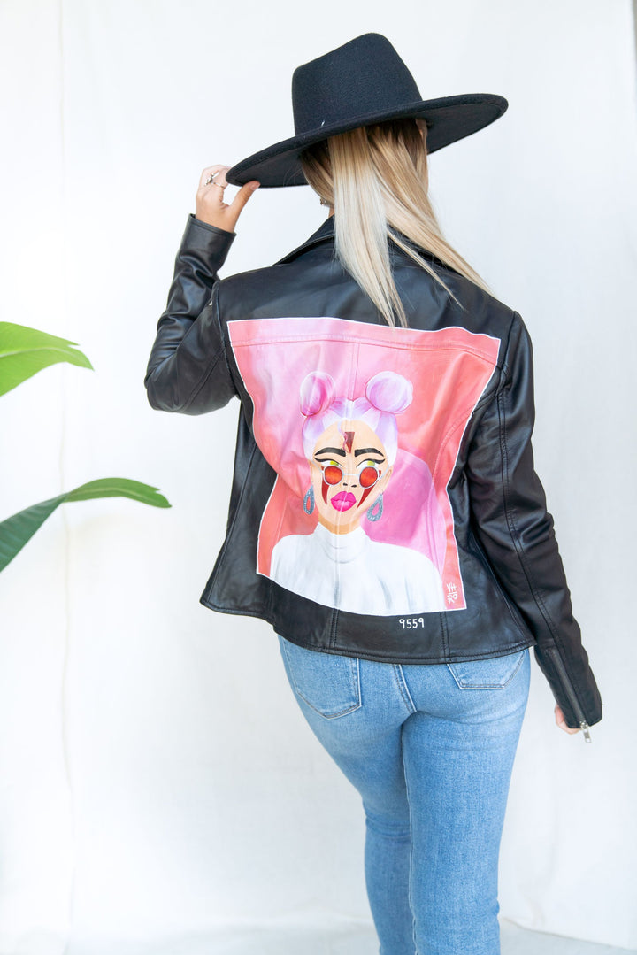 Chaqueta de cuero pintada a mano personalizada