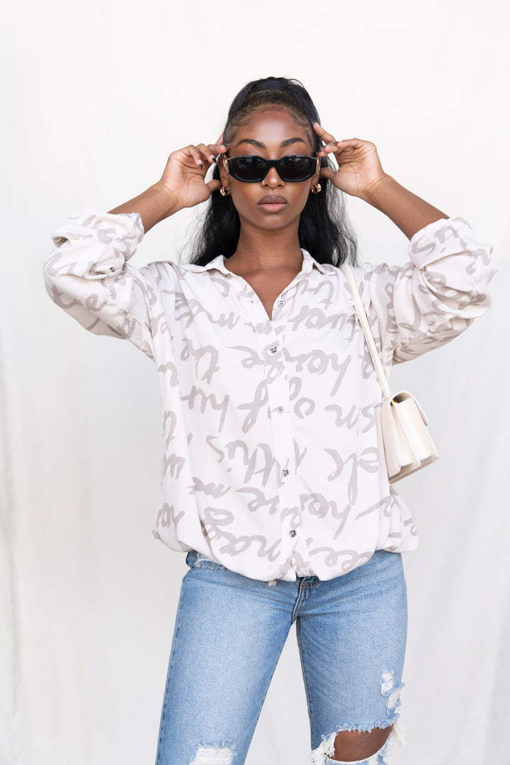 Soft and Comfy Letters Print Long Sleeve Blouse