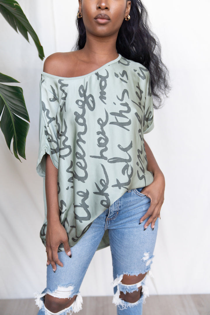 Letters Print  Casual Satin Top