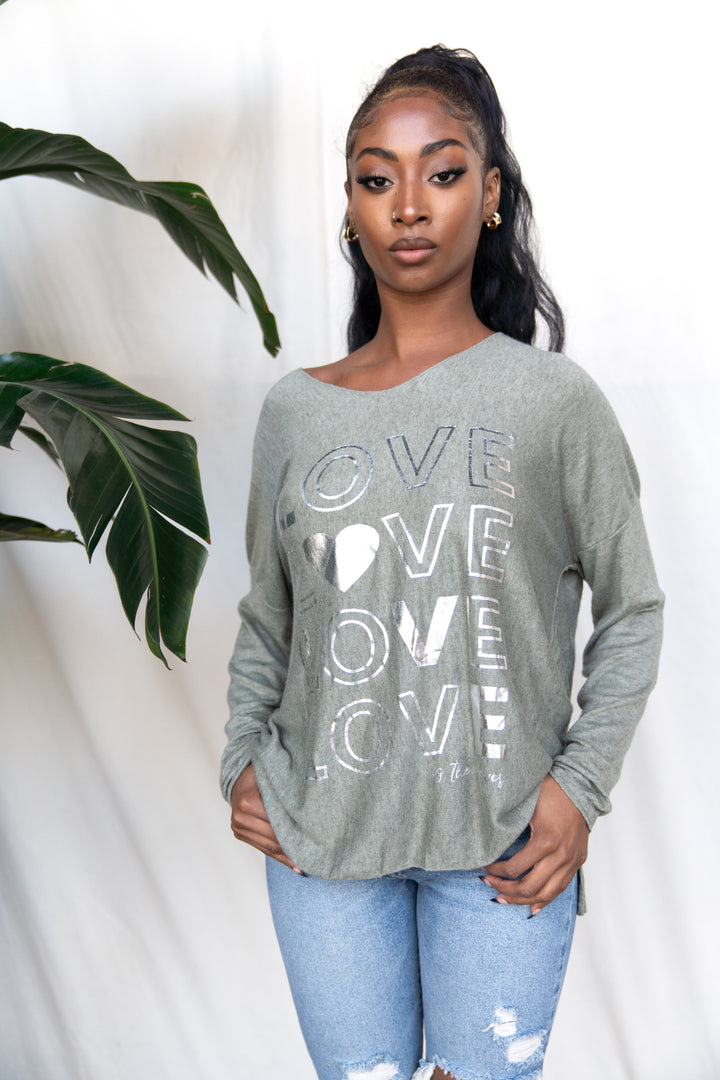 Soft & Cozzy LOVE Graphic Letters Print Sweater