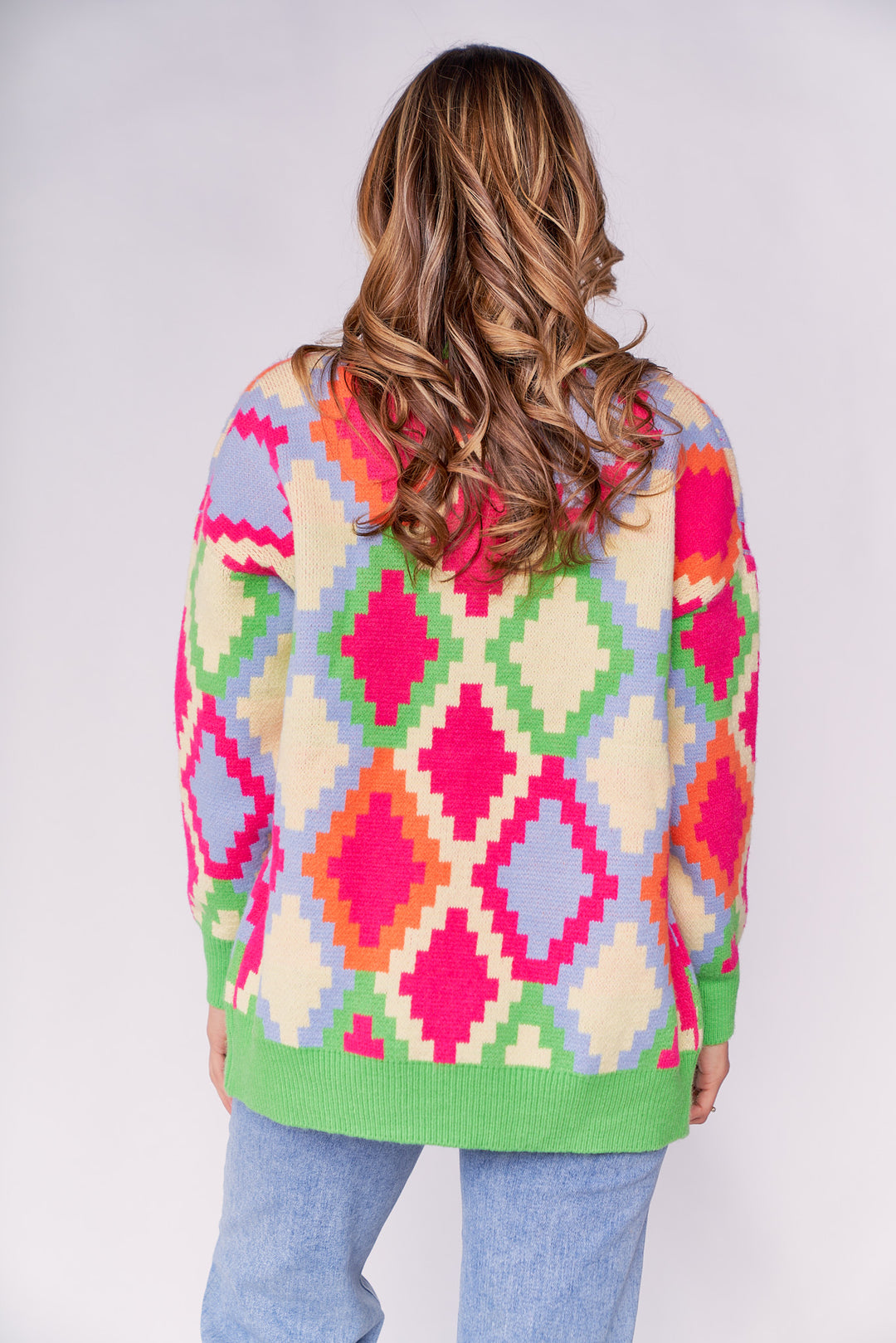 Argyle Pattern Oversized Sweater