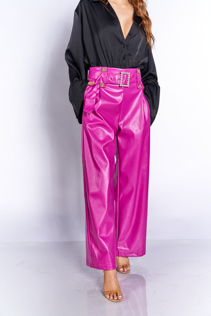 Pearl Belted PU Pants