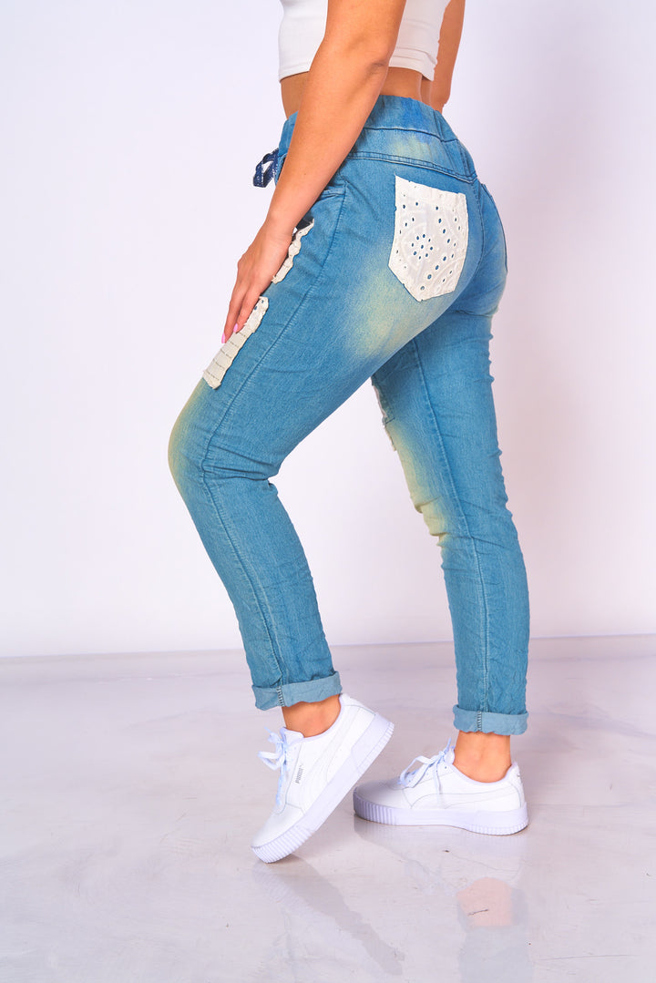 Embroidered Jeans Joggers Pants