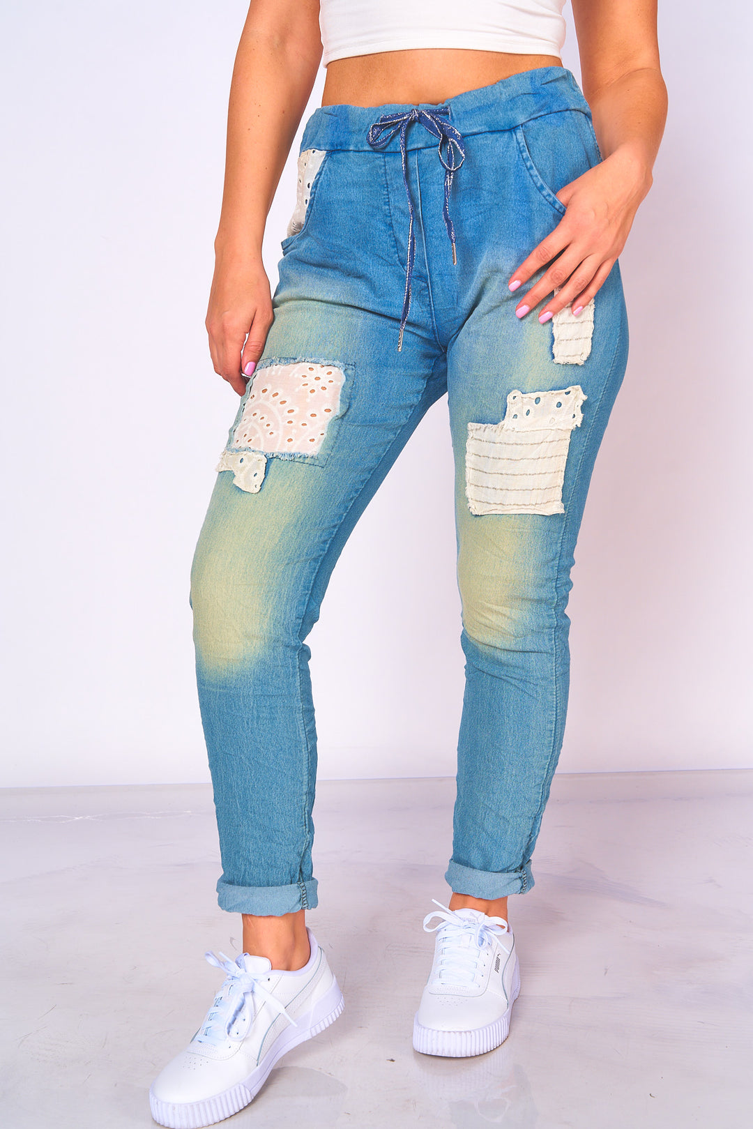 Embroidered Jeans Joggers Pants