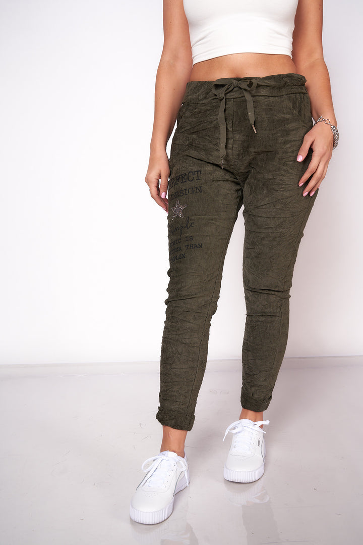 Corduroy Rhinestone Detail Jogger Pants